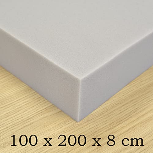 Planchas goma espuma poliuretano - Alta Densidad D25kg (100x200x8cm) Gris - Para tapizar sofas, cojines, relleno, guata, colchones para furgonetas camper