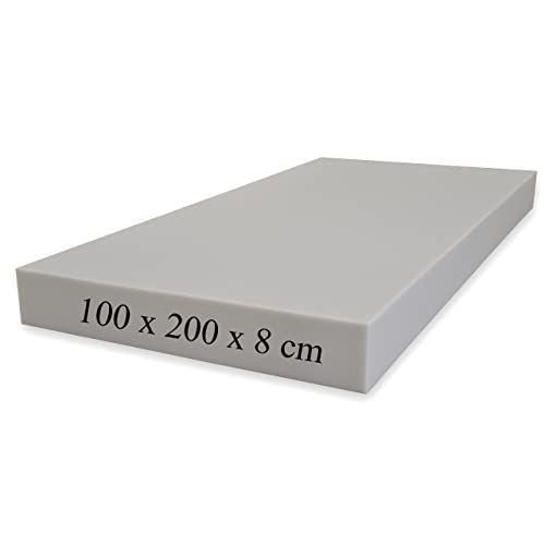 Planchas goma espuma poliuretano - Alta Densidad D25kg (100x200x8cm) Gris - Para tapizar sofas, cojines, relleno, guata, colchones para furgonetas camper