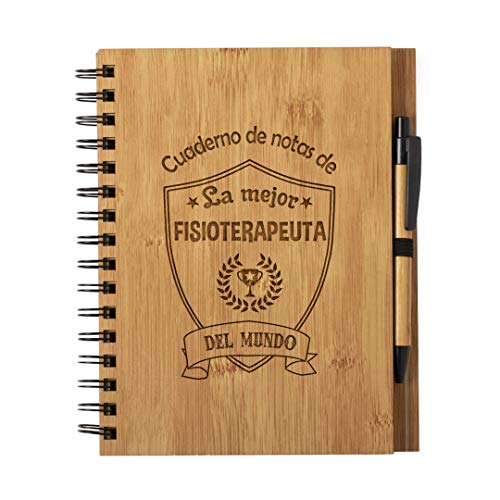 Planetacase Cuaderno de Notas la Mejor Fisioterapeuta del Mundo - Libreta de Madera Natural con Boligrafo Regalo Original Tamaño A5