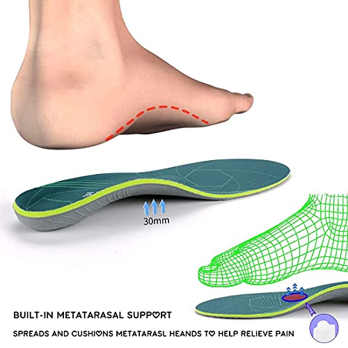 Plantilla de soporte del arco para la fascitis plantar, alivio del dolor del talón plano, absorción de impactos, plantilla cómoda antifatiga, verde (EU40-41(26cm), Verde)