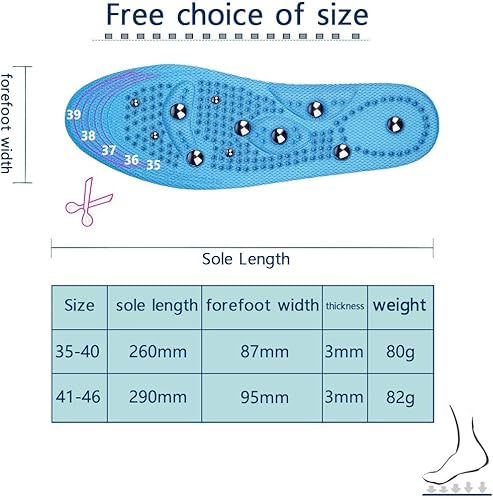 Plantillas de Masaje Magnético Plantillas Acupresión Plantillas Magnéticas Masajean Acupresión de Terapia Magnética Almohadillas Para Pies Transpirables Alivia el Dolor de Talón (35-40)