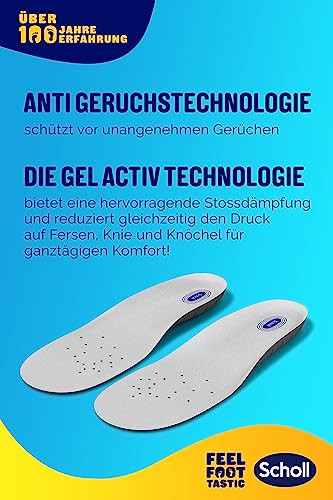 Plantillas de trabajo Scholl GelActiv para zapatos de trabajo en tallas 40-46,5, para pies muy estresados, 1 par de suelas de gel, negro/naranja/azul