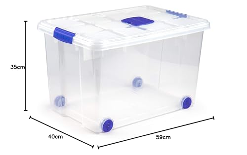 PLASTIC FORTE, Caja de almacenamiento, TRANSPARENTE, 55 Litros, con ruedas