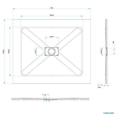 Plato de Ducha 120X100 cm Blanco RAL 9016 RESINA SMC Extraplano - Antideslizante TEXTURA PIZARRA - Resistente Duradero Fácil Limpiar - Incluye Válvula desagüe + Rejilla