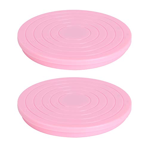 Plato Giratorio para Tartas 2 Piezas Plástico Bandeja para Tartas Giratorio 360 ° Rotación Base Giratoria para Tartas, 14cm, Mini Plato de Pastel Giratorio Redondo para Hacer Pasteles, Hornear