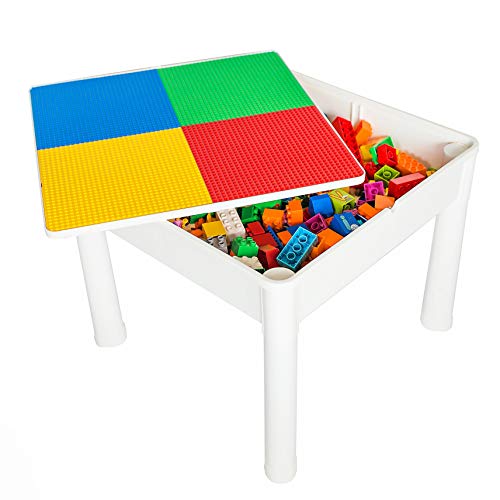 PlayBuild Jugar y construer 4 in 1 Mesa Actividades en Interiores, Juegos al Aire Libre, Almacenamiento de Juguetes y Bloques de construcción. Incluye 2 sillas para niños pequeños, Multicolor (.)