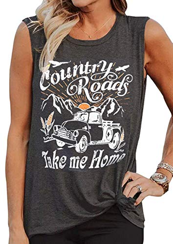 Playera de campo para mujer con texto en inglés "Country Roads Take Me Home" - Gris - Small