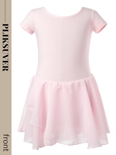 PLIKSUVER Vestido de Ballet para Niñas Manga Corta Maillot de Danza con Falda de Gasa