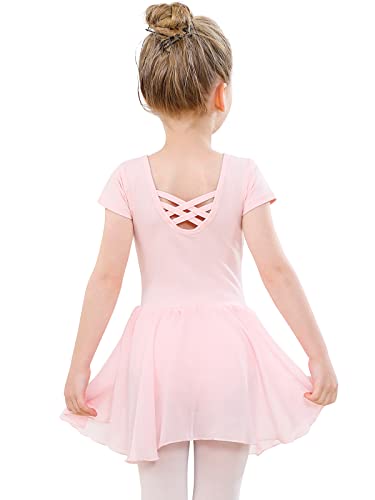 PLIKSUVER Vestido de Ballet para Niñas Manga Corta Maillot de Danza con Falda de Gasa