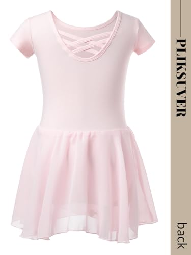 PLIKSUVER Vestido de Ballet para Niñas Manga Corta Maillot de Danza con Falda de Gasa