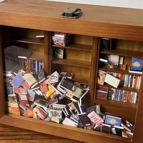 PLOTSAGE Mini Estantería para Ansiedad, Vitrina de Libros, Modelo de Estantería de Madera 3D,Estantería para Aliviar El Estrés, Caja de Cerillas para Libros, Regalos de Cumpleaños Únicos,1 pcs