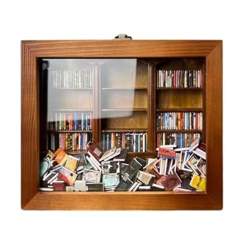 PLOTSAGE Mini Estantería para Ansiedad, Vitrina de Libros, Modelo de Estantería de Madera 3D,Estantería para Aliviar El Estrés, Caja de Cerillas para Libros, Regalos de Cumpleaños Únicos,1 pcs