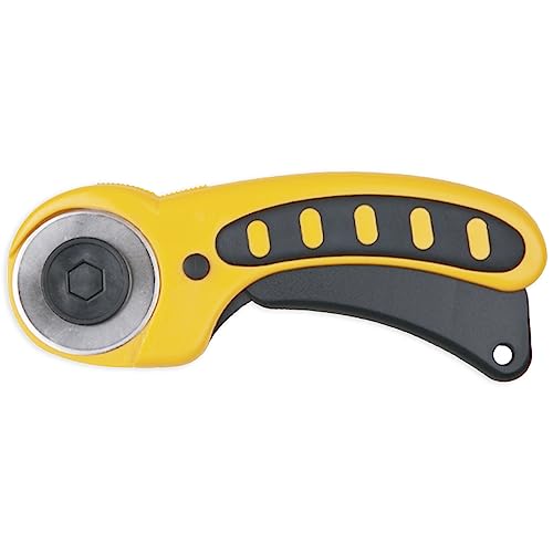 Plus Office - Cutter Profesional Giratorio 190, Cortador Rotatorio con cuchilla Circular de Acero Fracturable, 17 cm, Retráctil con Sistema de Bloqueo - Color Amarillo y Negro