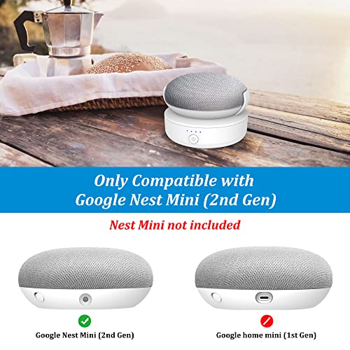 PlusAcc Base de batería Compatible con Google Nest Mini - Accesorio de Base de batería portátil para Exteriores para Cocina y jardín, Fuente de alimentación 9 Horas de Tiempo de reproducción (Blanco)