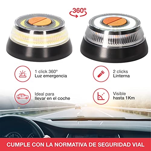 PMK GRUPO - Luz V16 Holomogada DGT | Luz Emergencia Coche Averia [Visibilidad 1 Km] Baliza con Base Imantada - 1 Unidad