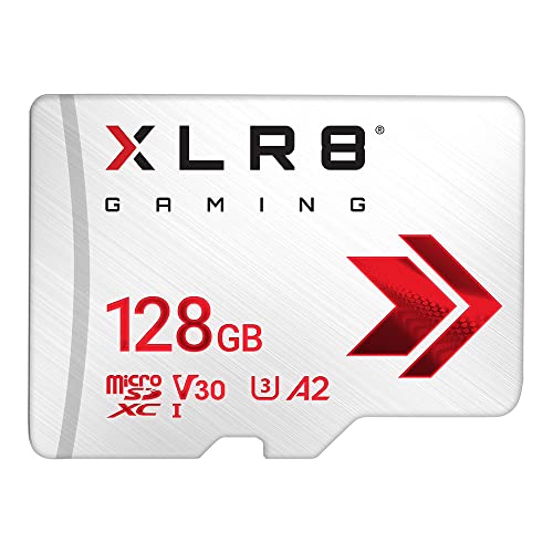 PNY XLR8 Gaming 128GB Clase 10 U3 V30 A2 Tarjeta de Memoria microSDXC, Velocidad de Lectura de hasta 100 MB/s, Ideal para Smartphones, tabletas, Consolas portátiles, Blanco