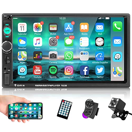 Podofo Radio de Coche 2 DIN Estéreo de Coche Bluetooth Reproductor de Video para automóvil HD Digital MP5 de 7" Pantalla Táctil Doble DIN/Duplicar Pantalla/Cámara de Respaldo/FM/AUX/USB/TF