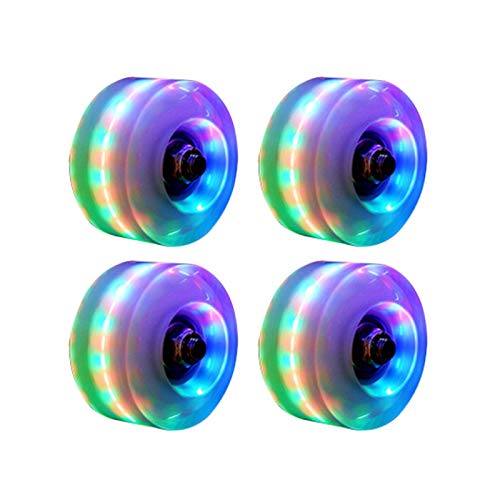 POHOVE Iluminación LED Ruedas de Patines 4 Paquete Luminoso Ligeras con Skate Patines Rodamientos Rodillo Quad Skate Ruedas para Cuádruple Patinaje - Colorido, Free Size