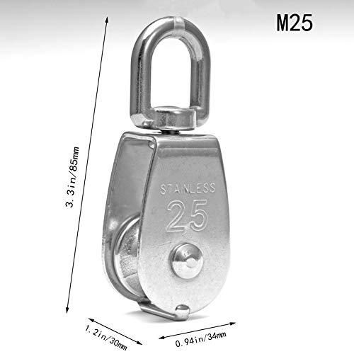 Polea simple 2 piezas M25 Bloque de polea simple,polea de polea,con hebilla giratoria,para tracción de cables de acero y cables de nailon,capacidad de carga segura de hasta 150 kg