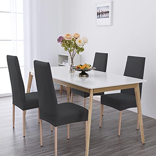 Poligino Fundas Sillas de Comedor Pack 6 Impermeable, Fundas para Sillas Elástica, Suave y Confortable, Gris Oscuro