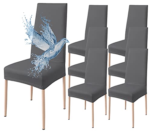 Poligino Fundas Sillas de Comedor Pack 6 Impermeable, Fundas para Sillas Elástica, Suave y Confortable, Gris Oscuro