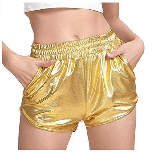 Polly Online Shorts metálicos para Mujer Pantalones Cortos de Cuero PU Shorts de Cintura elástica  Pantalones Cortos Brillantes M