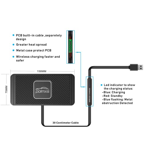 Polmxs Almohadilla de Carga Inalámbrica Rápida Antideslizante con Cargador de Coche QC3.0 Compatible con Airpods,iPhone 14/13/12/11/X,GalaxyS22/S21/S20