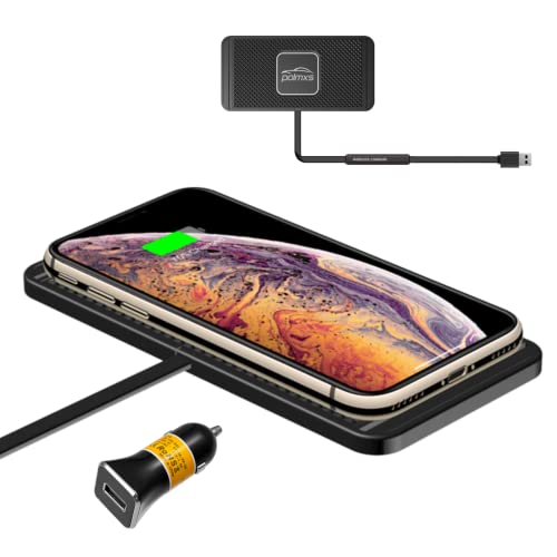 Polmxs Almohadilla de Carga Inalámbrica Rápida Antideslizante con Cargador de Coche QC3.0 Compatible con Airpods,iPhone 14/13/12/11/X,GalaxyS22/S21/S20