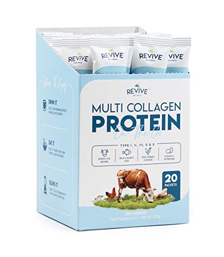 Polvo de Proteína de Colágeno Múltiple - Tipos I, II, III, V y X - Bovino Alimentado con Pasto Hidrolizado, Pescado Capturado en la Naturaleza y Colágeno de Pollo (10g cada uno, 20 paquetes)