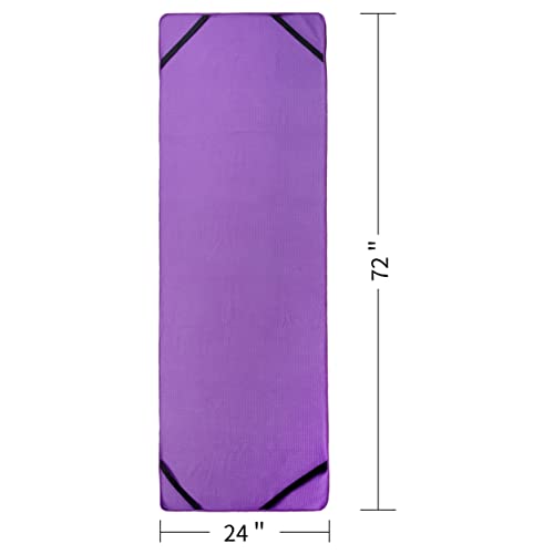 Polyte - Toalla Yoga Antideslizante, Toalla de Microfibra para Hot Yoga con Agarre de Silicona y Bandas Elásticas para un Ajuste Seguro, 61 x 183 cm (Púrpura)