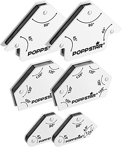 Poppstar Juego de escuadra magnetica para soldar (45°, 90°, 135°, 30°, 60°, 75°) 2 imanes soldadura pequeños, 2 en forma de flecha, 2 imanes grandes