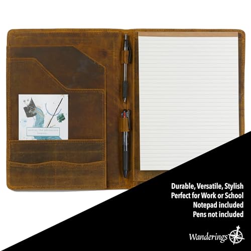 Portadocumentos de Cuero Vintage - Organizador Profesional y Carpeta de Currículum, Carpeta de Documentos de Cuero Antiguo con Bloc de Escritura. Regalo Ideal Para Hombres y Mujeres