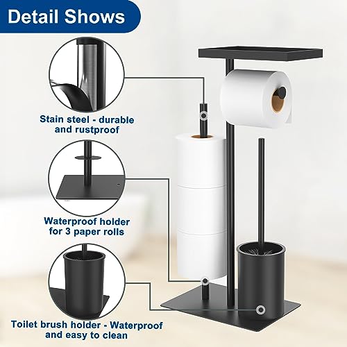 Portarrollos de Papel Higiénico de Acero Inoxidable de pie con Escobilla, Portarrollos de Papel Higiénico con Caja para Toallitas Húmedas, Portarrollos de Papel Higiénico con Escobilla de Inodoro