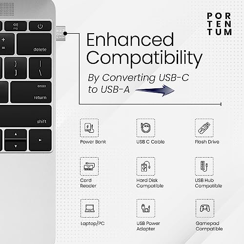 PORTENTUM Adaptador USB C Hembra a USB A Macho 2.0 Velocidad 480 MB Cuerpo Premium Zinc con Alta Resistencia al Calor - Adaptador USB a Tipo c de Solo 4 Gramos