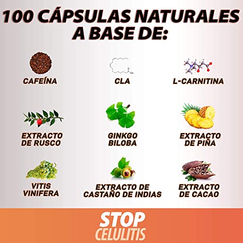 Potente anticelulítico y reductor Intensivo | Cápsulas reafirmantes y anticelulíticas 100% efectivas | Tonifica e hidrata la piel | Elimina la piel de naranja | CLA, L-Carnitina, Ginkgo Biloba | 100U.