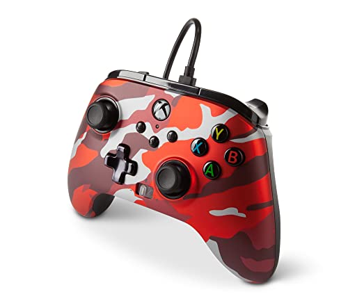 Power a - Mando con Cable, Salida de Audio y Botones Programables, de Color Rojo Camo Metálico Para Xbox One y Xbox Serie X (Xbox Series X)