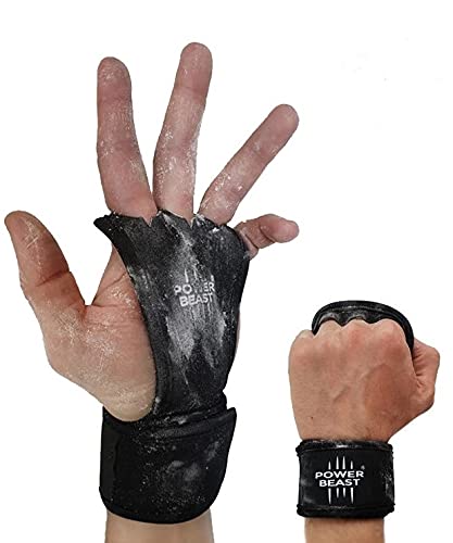 POWER BEAST Calleras Crossfit | 2 en 1 Guantes Sin Dedos y Muñequeras | Pesas, WOD, Gimnasio, Fitness, Calistenia, Musculación, Halterofilia, Dominadas | Protección Manos y Muñecas. Unisex (M)