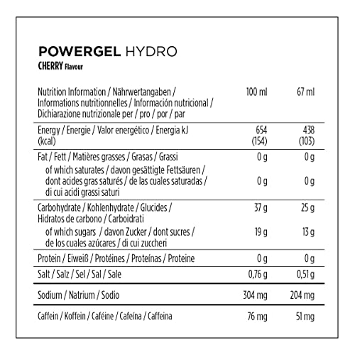 PowerBar PowerGel Hydro Cherry 24x67ml - Gel Energético de Alto Carbono + C2MAX + Sodio + 51mg Cafeína