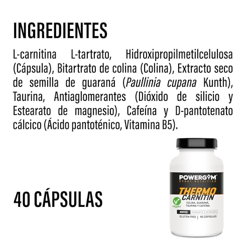 POWERGYM | Carnitina 40 Capsulas - Potencia el uso de tus reservas de grasa, reduce la grasa y mejora tu rendimiento deportivo - ¡Aumenta tu energía disponible y retarda la fatiga!