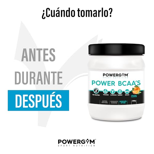 POWERGYM | POWER BCAA’S 450 g Sabor Orange Fórmula avanzada de Aminoácidos Ramificados – Favorece la recuperación muscular – Con Taurina y Vitamina B6 – Sin Gluten