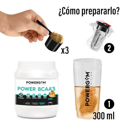 POWERGYM | POWER BCAA’S 450 g Sabor Orange Fórmula avanzada de Aminoácidos Ramificados – Favorece la recuperación muscular – Con Taurina y Vitamina B6 – Sin Gluten