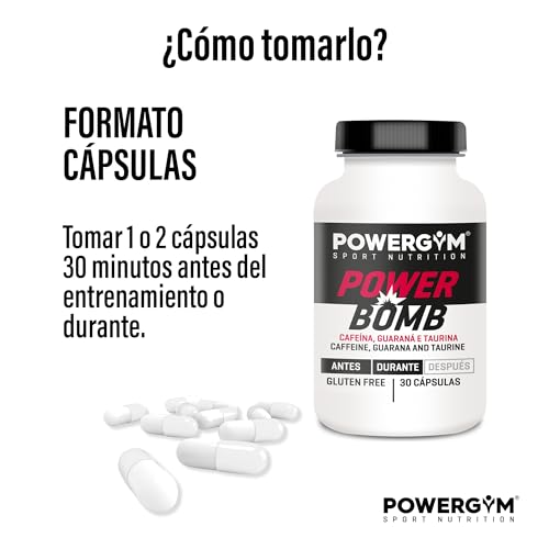 POWERGYM | Powerbomb 30 Cápsulas - Energía de alto octanaje al instante ¡¡ENTRENA MÁS DURO Y AUMENTA TU RESISTENCIA!! Con taurina, cafeína, l-carnitina y guaraná - Powerbomb Sin Gluten