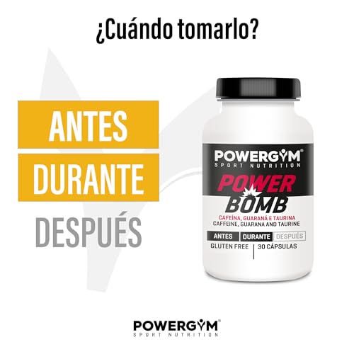 POWERGYM | Powerbomb 30 Cápsulas - Energía de alto octanaje al instante ¡¡ENTRENA MÁS DURO Y AUMENTA TU RESISTENCIA!! Con taurina, cafeína, l-carnitina y guaraná - Powerbomb Sin Gluten