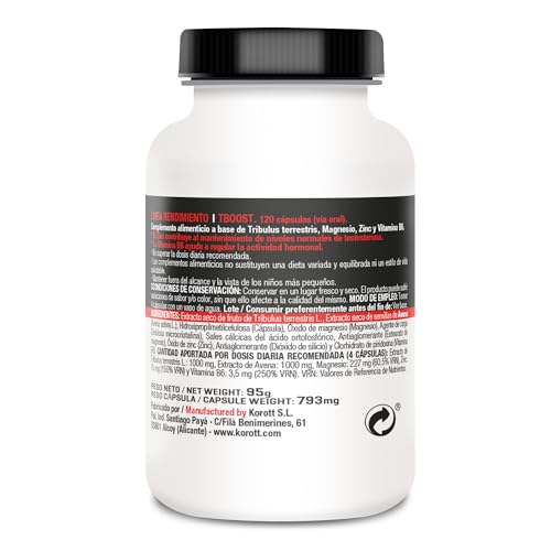 POWERGYM | Tboost 120 Cápsulas Potenciador muscular natural, mejora el crecimiento y recuperación muscular – Formula con tribulus terrestris, magnesio, zinc y vitamina B6