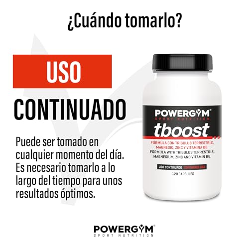 POWERGYM | Tboost 120 Cápsulas Potenciador muscular natural, mejora el crecimiento y recuperación muscular – Formula con tribulus terrestris, magnesio, zinc y vitamina B6