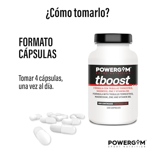 POWERGYM | Tboost 120 Cápsulas Potenciador muscular natural, mejora el crecimiento y recuperación muscular – Formula con tribulus terrestris, magnesio, zinc y vitamina B6