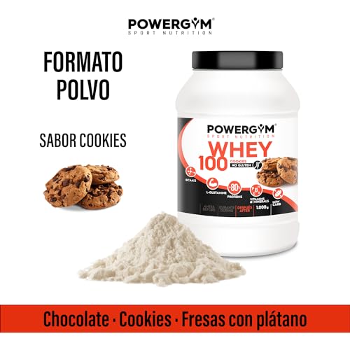 POWERGYM | Whey 100 Concentrado de Proteínas de Suero - Proteína 2.000 g Sabor COOKIES con creatina, L-Glutamina, Vitaminas y Antioxidantes – Sin Azucares añadidos