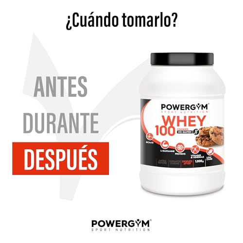 POWERGYM | Whey 100 Concentrado de Proteínas de Suero - Proteína 2.000 g Sabor COOKIES con creatina, L-Glutamina, Vitaminas y Antioxidantes – Sin Azucares añadidos