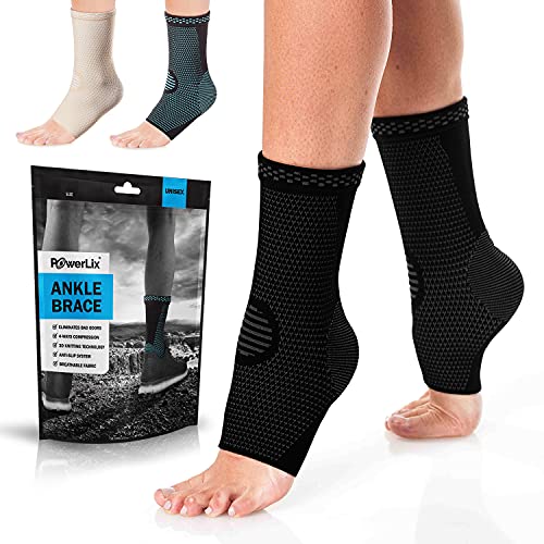 POWERLIX tobillera paquete de 2, tobillera para hombres/mujeres, soporte para daños en los ligamentos, protección deportiva, recuperación de lesiones, Negro, M