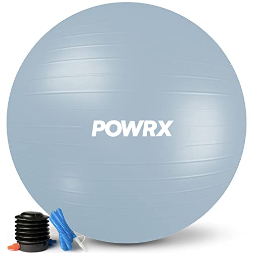 POWRX Pelota de Ejercicio 55-95 cm - Balón Ideal para Gimnasia, Yoga y Pilates - Anti-explosión con hinchador Incluido - Tamaño y Color a Elegir + PDF Workout (Azul Claro, 65 cm)